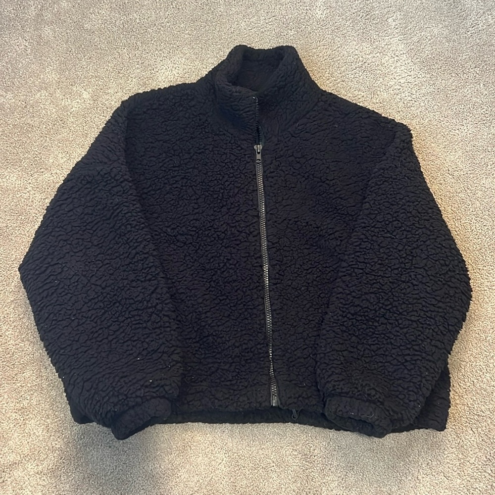 Urban Outfitters Black Teddy Zip Up Jacket